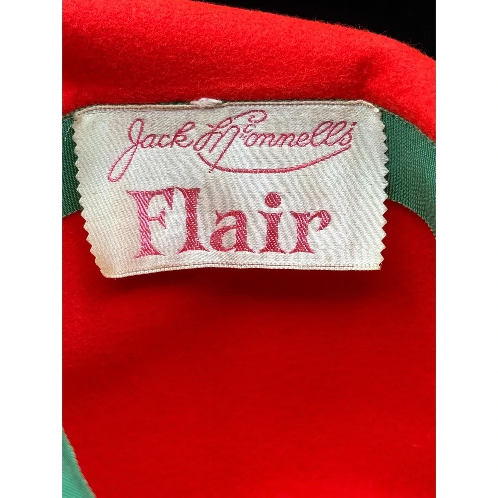 Vtg Jack McConnell Flair Red Wool Doeskin Felt Cloche Hat Lace Flower Church